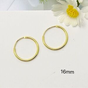 Solid 925 Silver Tiny Small Medium Hoop Earrings-16mm SH022 Gold